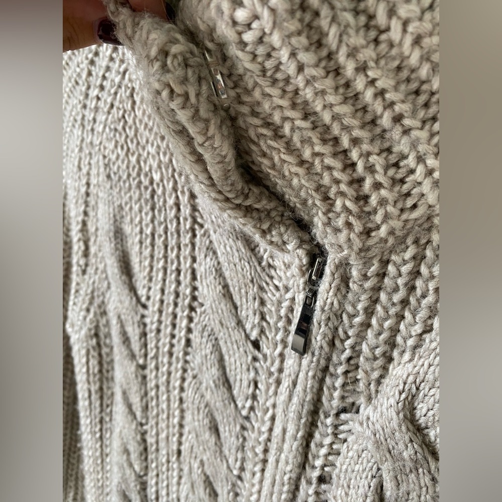 3/$30 Cleo wool blend chunky knit beige zip up sweater dress w/ buttoned collar - Picture 4 of 13